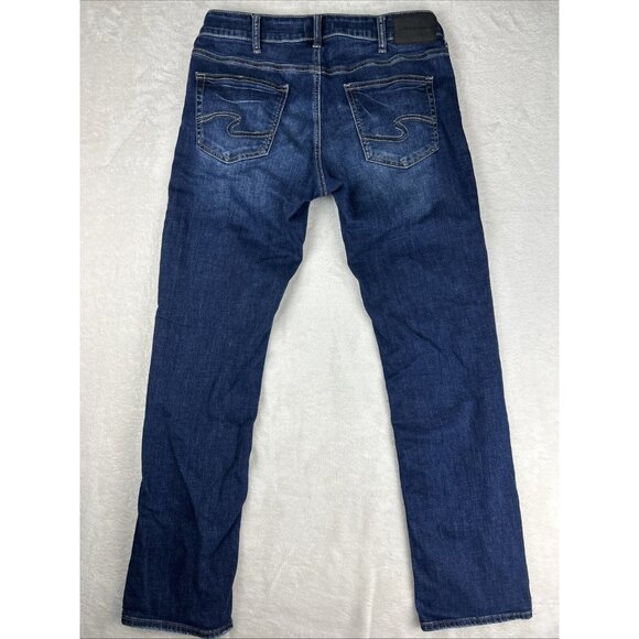 Silver Jeans Allan Mens 34x33 Blue Dark Wash Slim Straight Denim Comfort Stretch - Picture 8 of 11